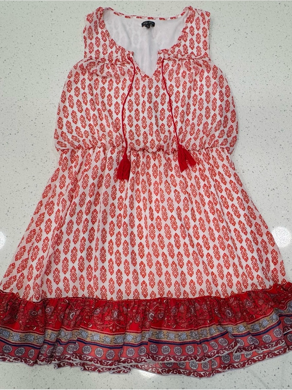 Juniors XL Lily Rose Sleeveless Boho Mini/ Peasant Sundress With‎ Tassels